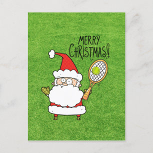 Tennis Christmas with Santa Claus playing ball Ca Postcard
