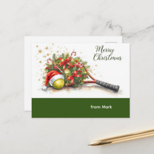 Tennis  Christmas with Santa Hat and racket  Postcard