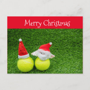 Tennis Christmas with Santa hat on tennis ball Postcard