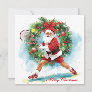 Tennis Christmas with Santa on the court  Holiday Card