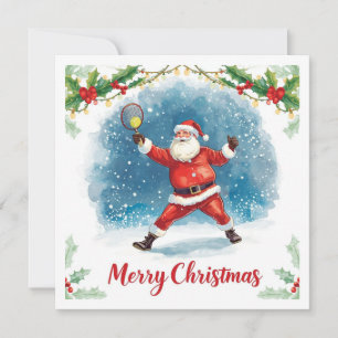 Tennis Christmas with Santa on the court  Holiday Card