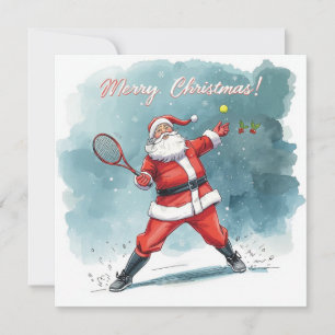 Tennis Christmas with Santa on the court  Holiday Card