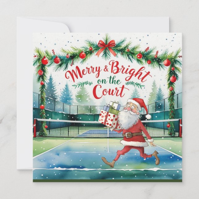 Tennis Christmas with Santa on the court  Holiday Card (Front)