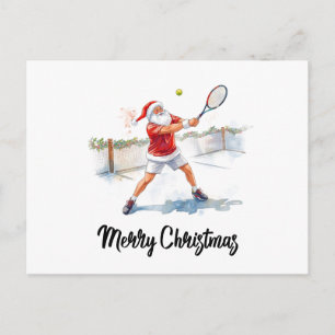 Tennis Christmas with Santa on the court  Holiday Postcard