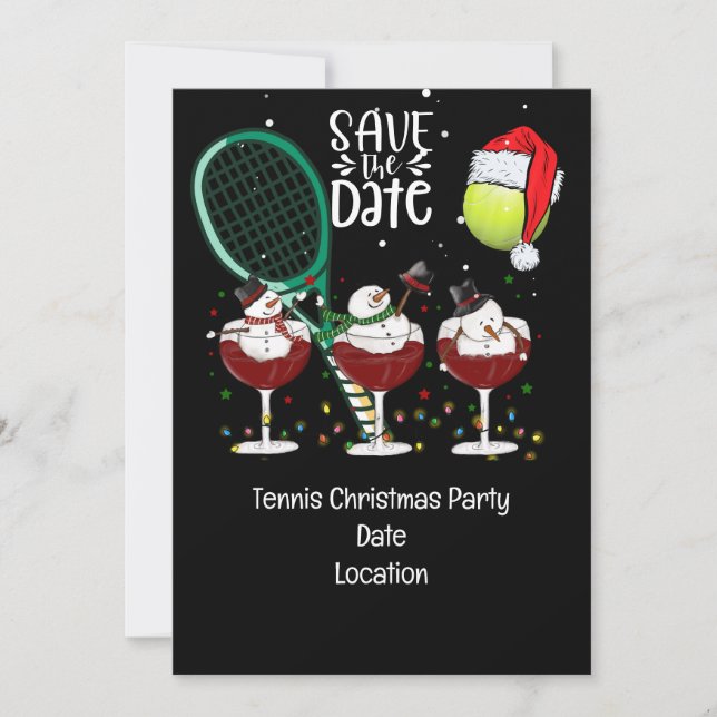 Tennis Christmas with Snowman Santa Hat Invitation (Front)