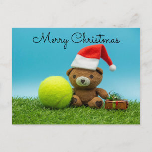 Tennis Christmas with teddy bear & gifts ornament Postcard