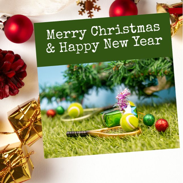 Tennis Christmas with tennis ball and ornaments Holiday Card (Creator Uploaded)