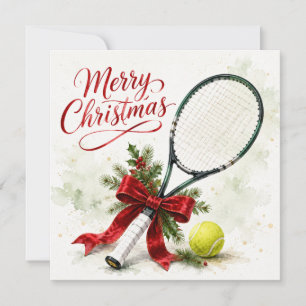 Tennis Christmas with tennis ball and racket Holiday Card