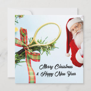 Tennis Christmas with tennis ball and racket Holiday Card