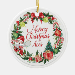 Tennis Christmas with tennis ball and Santa   Ceramic Ornament