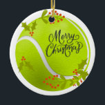 Tennis Christmas with tennis ball and Santa   Ceramic Ornament<br><div class="desc">Tennis Christmas with tennis ball and Santa</div>