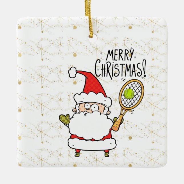 Tennis Christmas with tennis ball and Santa Claus  Ceramic Ornament (Front)