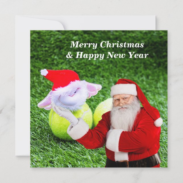 Tennis Christmas with tennis ball and Santa Claus  Holiday Card (Front)