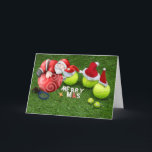 Tennis Christmas with tennis ball and Santa Claus  Holiday Card<br><div class="desc">Tennis Christmas with tennis ball and Santa Claus</div>