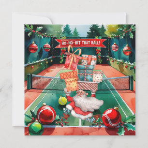 Tennis Christmas with tennis ball and Santa Claus  Holiday Card