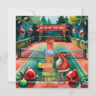 Tennis Christmas with tennis ball and Santa Claus  Holiday Card