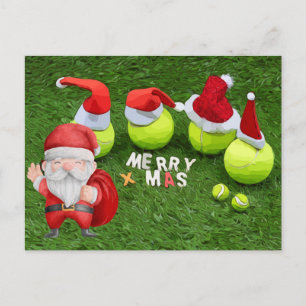 Tennis Christmas with tennis ball and Santa Claus Holiday Postcard