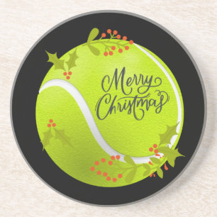 Tennis Christmas with tennis ball and Santa Coaster