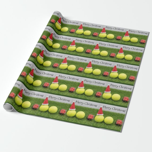 Tennis Christmas with tennis ball and Santa hat Wrapping Paper (Unrolled)