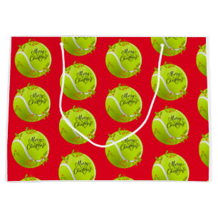 Tennis Christmas with tennis ball and Santa Large Gift Bag