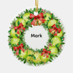 Tennis Christmas with tennis ball  Ceramic Ornament