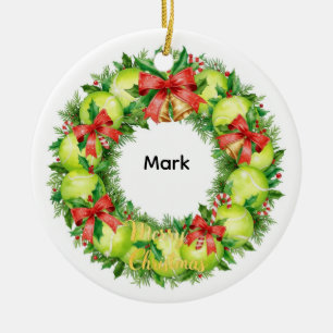 Tennis Christmas with tennis ball  Ceramic Ornament