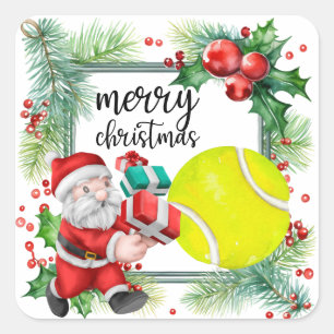 Tennis Christmas with tennis ball Santa Claus Square Sticker