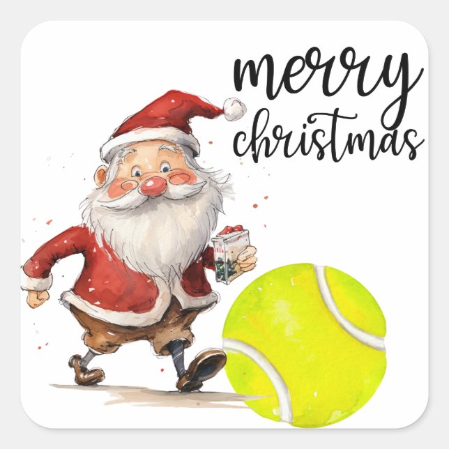 Tennis Christmas with tennis ball Santa Claus  Square Sticker (Front)