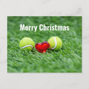Tennis Christmas with Tennis ball with love heart Postcard