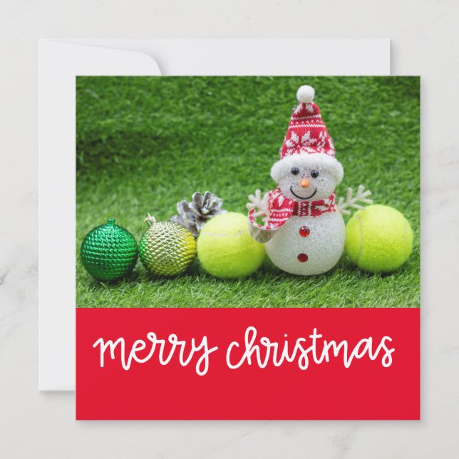 Tennis Christmas with tennis ball with Snowman   Holiday Card (Front)