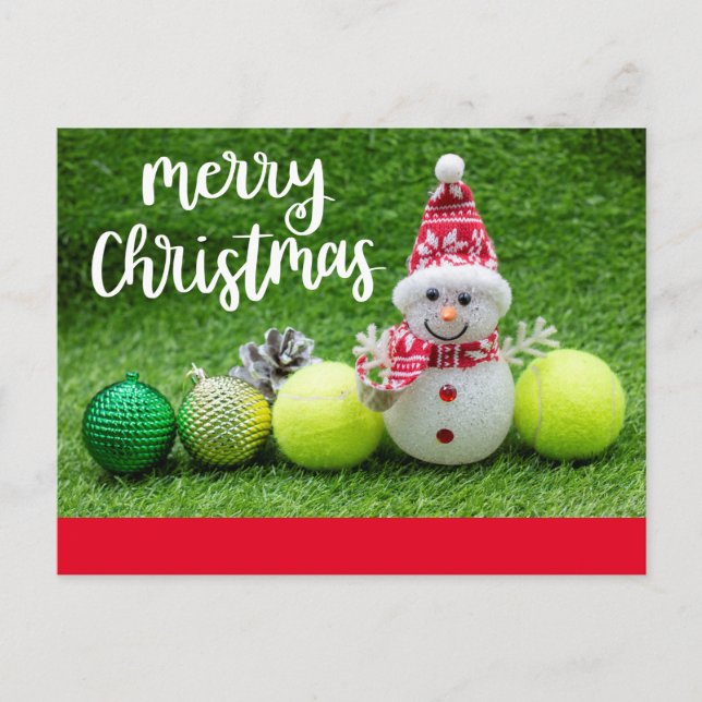 Tennis Christmas with tennis ball with Snowman  Holiday Postcard (Front)