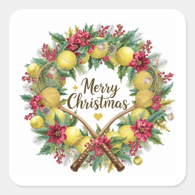 Tennis Christmas wreath for Christmas Party  Square Sticker (Front)