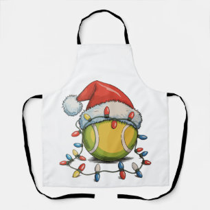 Tennis Christmas Xmas Lights Santa Hat Sports Apron