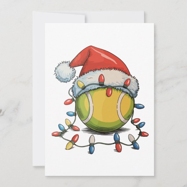 Tennis Christmas Xmas Lights Santa Hat Sports Holiday Card (Front)