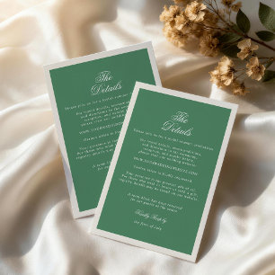 Tennis Club Green Wedding Details Card