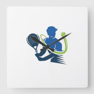 Tennis Club Logo - Dynamic Action, Sporty Style Square Wall Clock