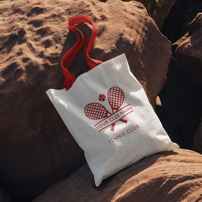 Tennis Club Name Sports Team Swag Custom Tote Bag (Tennis Icons Custom Tote Bag with Red Handles)