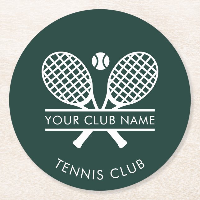Tennis Club Name Team Logo Green Custom Round Paper Coaster (Front)