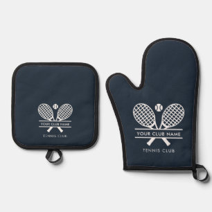 Tennis Club Name Team White Rackets Motif Oven Mitt & Pot Holder Set