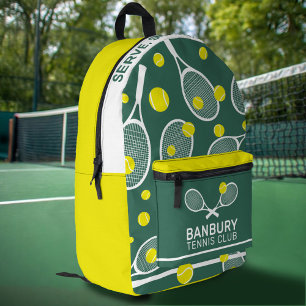 Tennis club sports yellow green white custom printed backpack