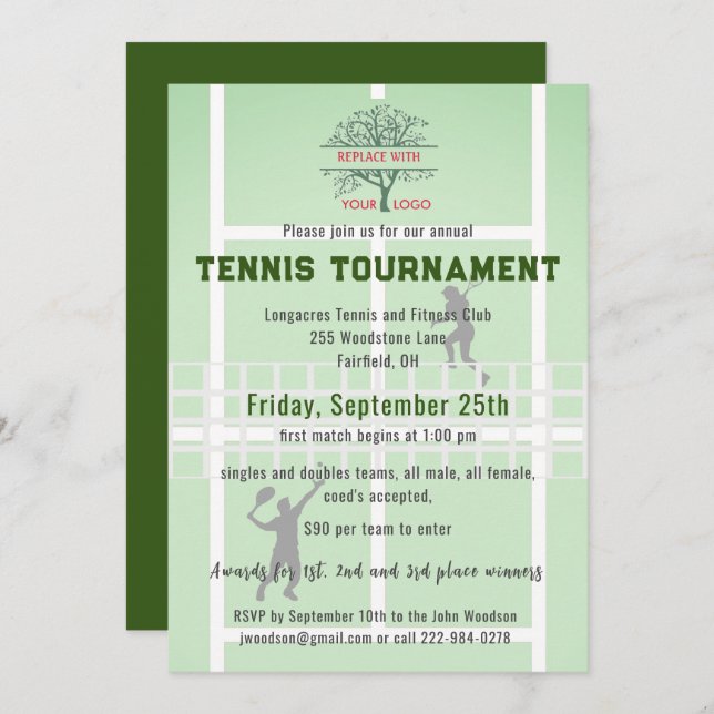 Tennis Club Tournament Logo   Invitation (Front/Back)