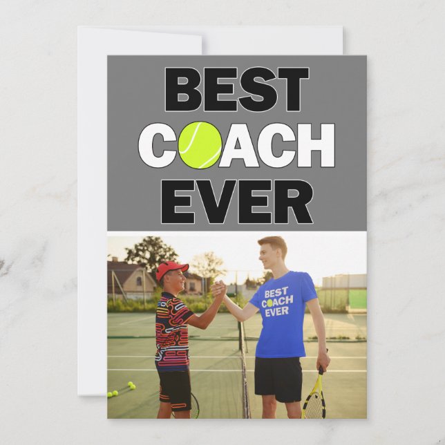 Tennis Coach Best Ever Custom Photo Thank You Card (Front)