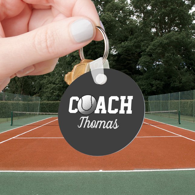 Tennis Coach Custom Name Typography Personalised  Key Ring (Creator Uploaded)