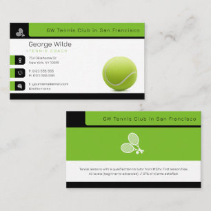 Tennis Coach Male Tennis Player Green Business Card