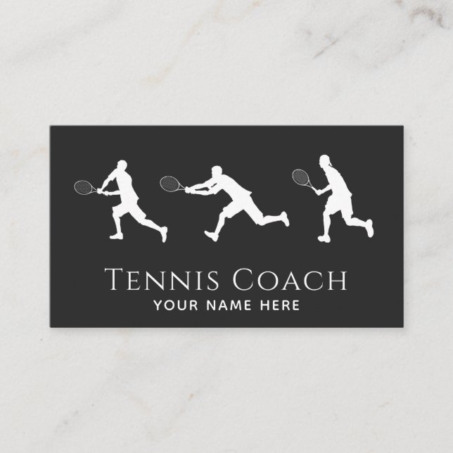 Tennis Coach Men Player Silhouettes Social Media Business Card (Front)