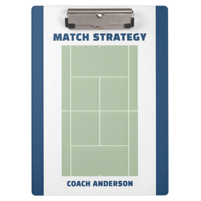 Tennis Coach Name Tactical Court Match Strategy Clipboard (Front)