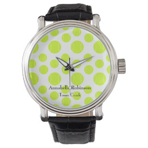 Tennis coach sport white and yellow watch