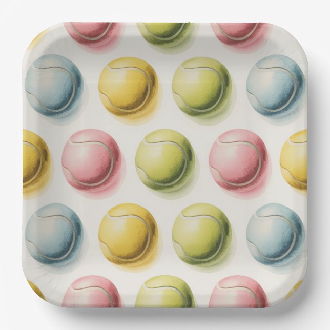 Tennis Colourful balls Paper Plate (Front)