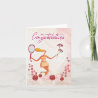Tennis Congratulations with woman and flowers