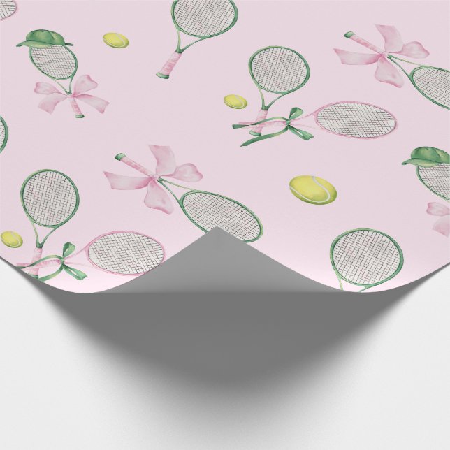 Tennis Coquette Bow Pink Gift Wrapping Paper (Corner)